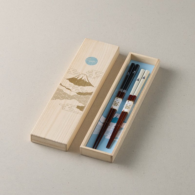 Japan Kawakami-Mount Fuji chopsticks gift box set (2 pieces) - ตะเกียบ - ไม้ หลากหลายสี