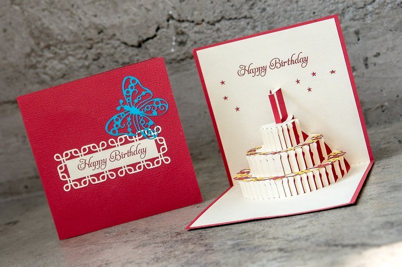 3D birthday pop-up card - การ์ด/โปสการ์ด - กระดาษ สีแดง