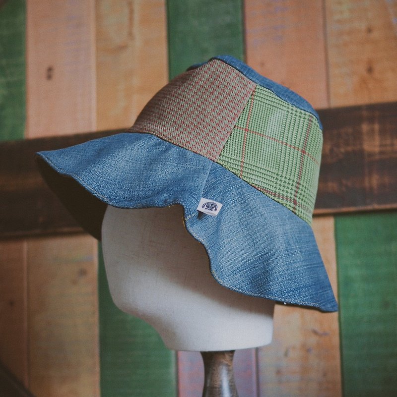 [Small head friendly] hat/stitching/tannin/vintage/fisherman hat-retro plaid