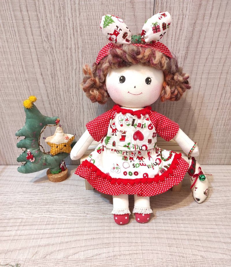 Beni 31cm handmade country doll-Christmas party outfit - ตุ๊กตา - ผ้าฝ้าย/ผ้าลินิน 