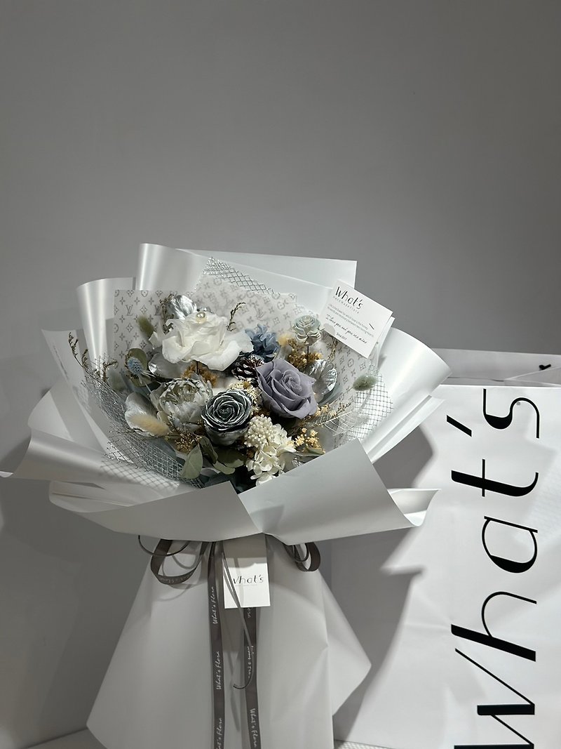 璀璨雪印\銀白色\情人節花束\永生花花束\客製化配色 - 裝飾/擺設  - 植物．花 銀色