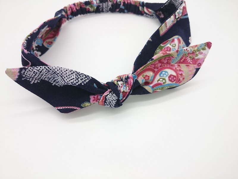 Dark blue print French style band strap type elastic band*SK* - Hair Accessories - Cotton & Hemp 