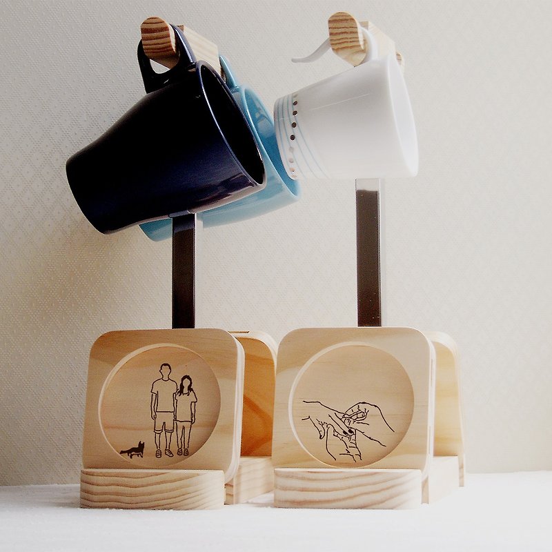 Wish Meow Nu Dad Meow Nu Mom Happy Wedding Wedding Gift Coaster Mug Hanger Violet Gift Box - Coasters - Wood Brown