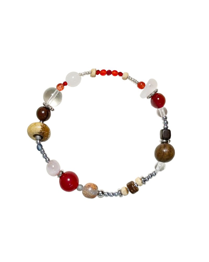Wood Brick Gemstone Bracelet 050 - 手鍊/手環 - 寶石 紅色