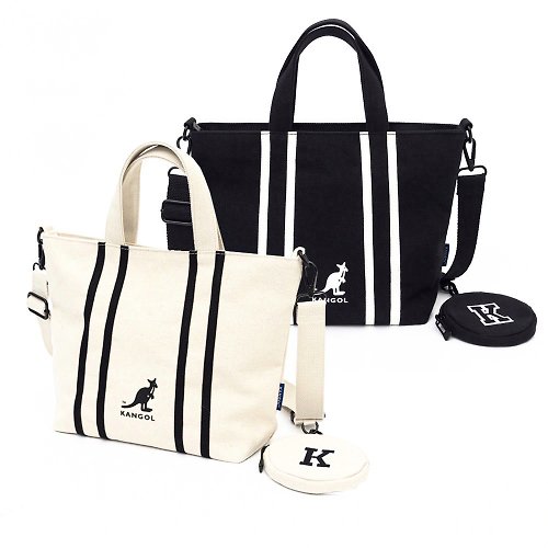 G-Select 為生活質感加分的選品店 【KANGOL】 袋鼠手提帆布包 側背包 雙線條拉鍊包 附零錢包