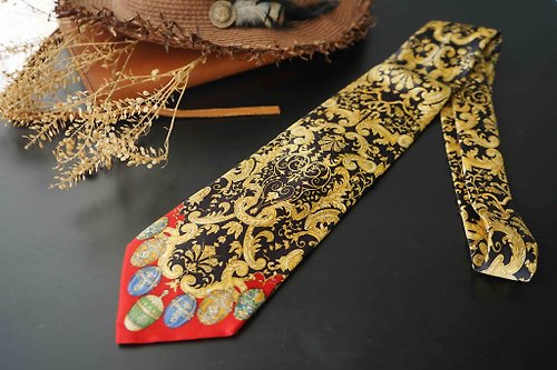 Papas Bow Tie 紳士古董絲質領帶-義大利精品gianfranco ferre/奢華巴洛克金