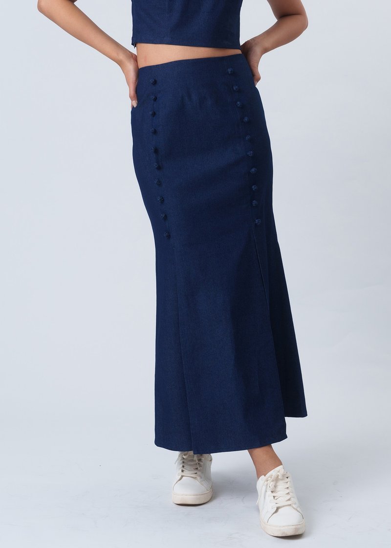 Maxi Denim Skirt w Two Front Slits (Denim) - Skirts - Other Man-Made Fibers Blue