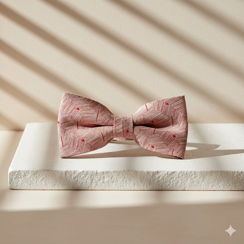 White line geometric red bow tie - หูกระต่าย/ผ้าพันคอผู้ชาย - ไฟเบอร์อื่นๆ สีแดง