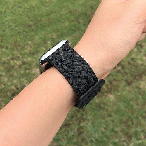 Bara Asah Workshop 【AppleWatch錶帶】黑色十字紋牛皮/法國防汗皮/真皮皮革