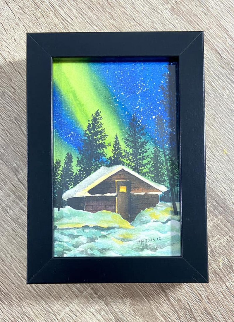 Aurora/Watercolor (including wooden frame 12x17.5x3.5 cm) - Posters - Paper Blue