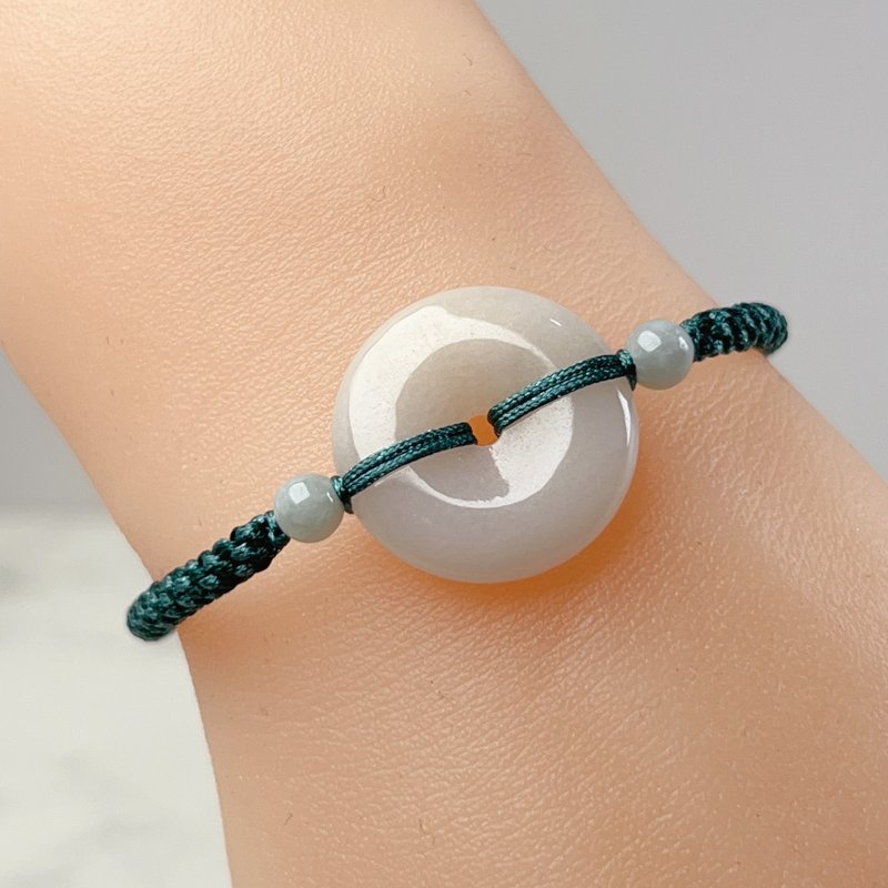 [May‧Peace] White Jadeite Peace Buckle Braided Bracelet | Natural Burmese Jadeite A Grade | Gift - Bracelets - Jade White