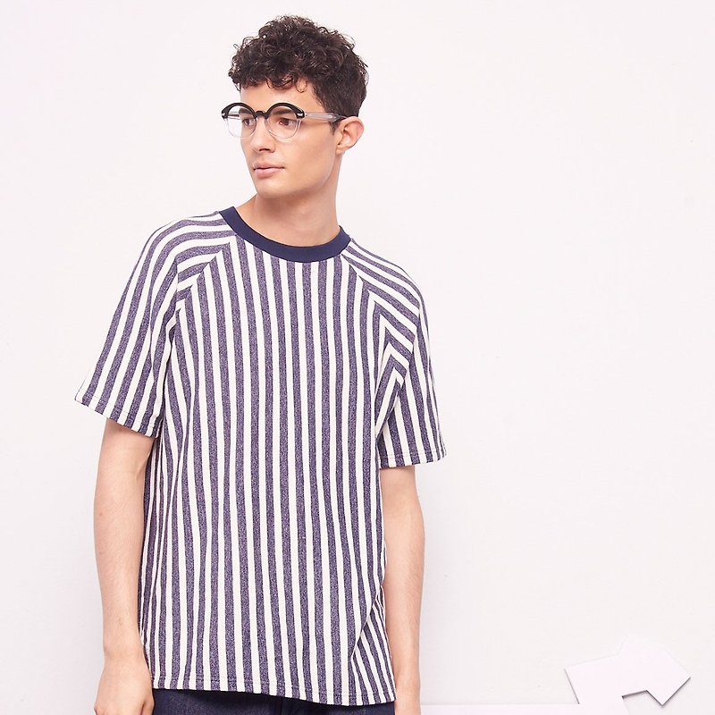 Stone@s Printed Stripes T-shirt / straight strips with sleeves blue - Men's T-Shirts & Tops - Cotton & Hemp Blue