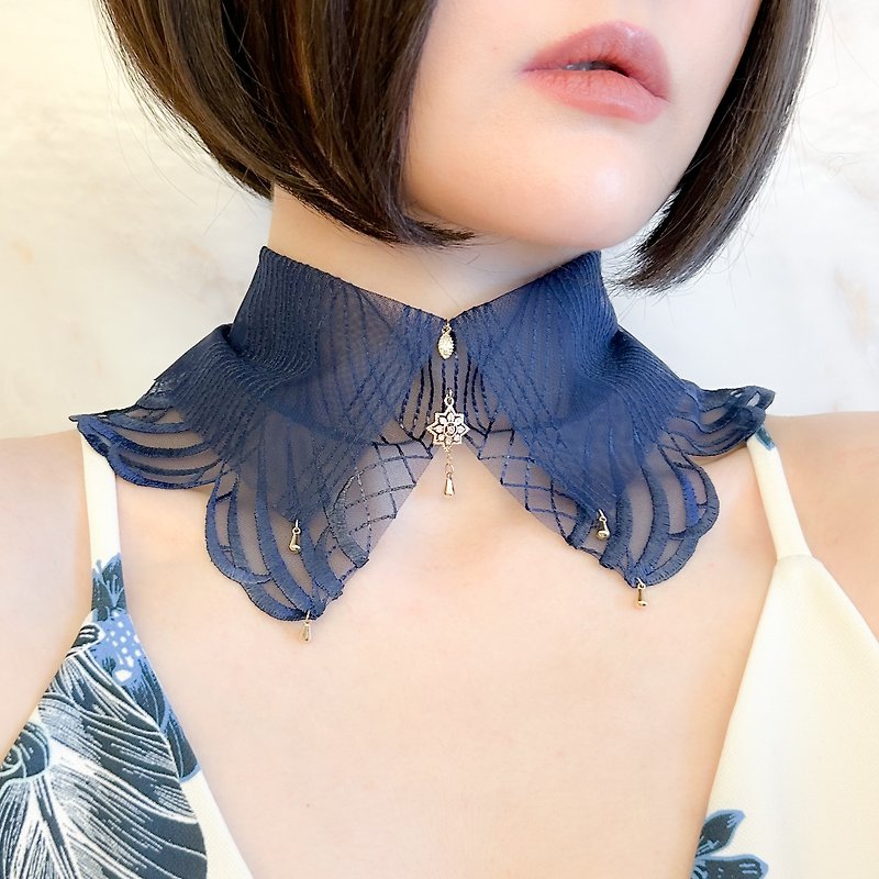 Deep Blue Melody / Navy Blue Lace Choker SV596 - Chokers - Other Materials Blue