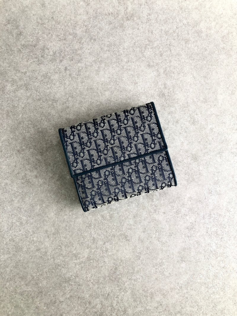 [Direct from Japan, branded used bag] Christian Dior wallet, navy, logo, jacquard, leather, bi-fold wallet, cc3tdf - กระเป๋าสตางค์ - ผ้าฝ้าย/ผ้าลินิน สีน้ำเงิน