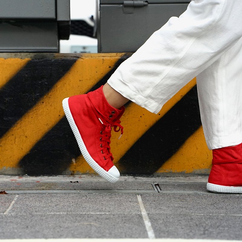 スペインの帆布の靴ハイチューブ赤い香りのよい靴6199702 - スリッポン - コットン・麻 レッド