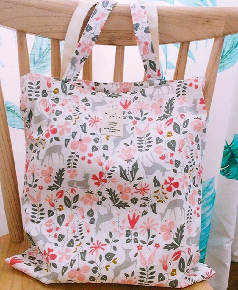 Cotton bag, eco-friendly cotton bag, shopping bag, tote bag, shoulder fawn small floral - Handbags & Totes - Cotton & Hemp 