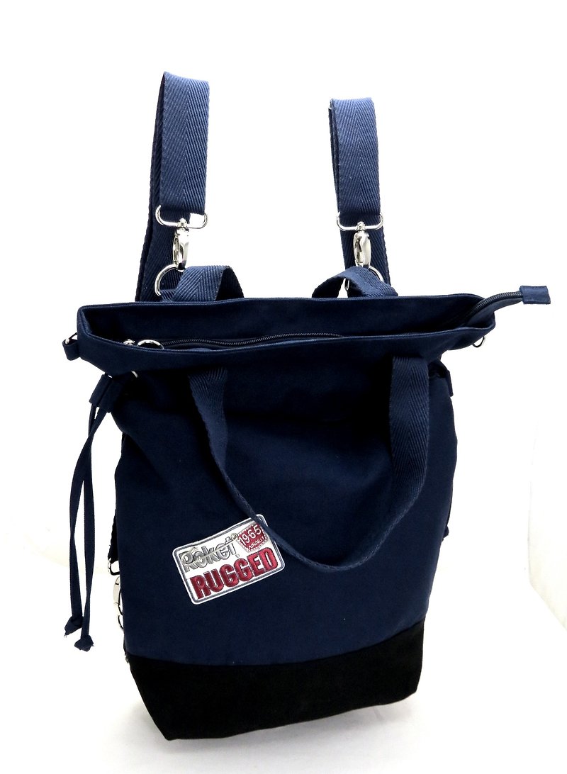 Canvas 3-use bag (handle bag/shoulder bag/backpack) --- dark blue - Messenger Bags & Sling Bags - Cotton & Hemp Blue