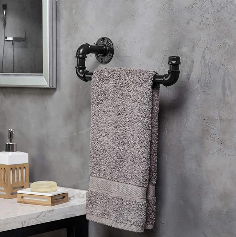 loft retro industrial wind iron pipe towel rack - กล่องเก็บของ - โลหะ 