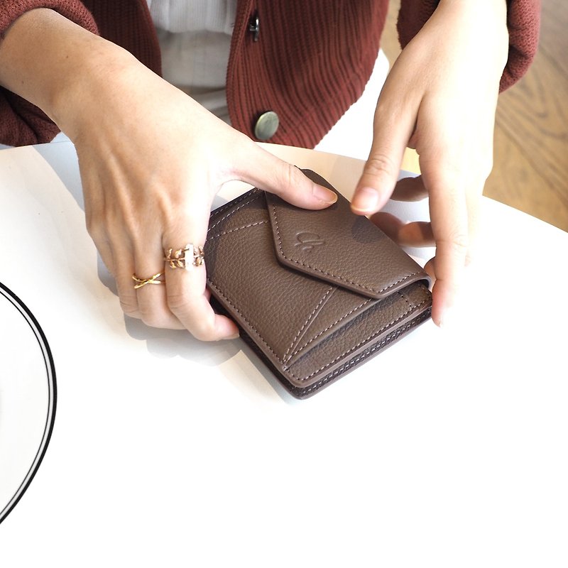 Daily (Warmtaupe) : Mini wallet, short wallet, cow leather, Brown-grey - กระเป๋าสตางค์ - หนังแท้ สีนำ้ตาล