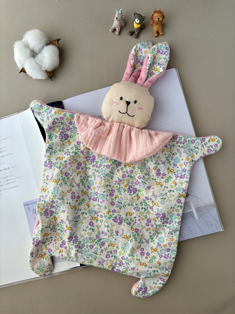 兔寶寶安撫巾   紫色花卉小貓咪 彌月禮 新生兒禮 嬰兒 - 彌月禮盒 - 棉．麻 紫色