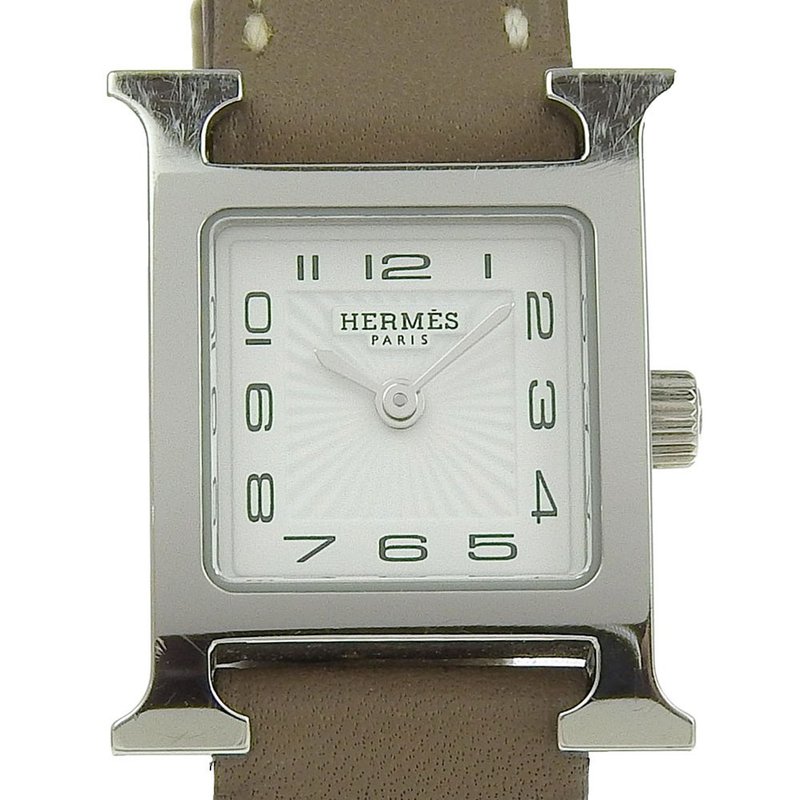 【日本直送】エルメス HERMES Hウォッチ 腕時計 H1.110 SS×レザー シルバー A クオーツ アナログ表示 ホワイト文字盤 レディース【中古】 - 女錶 - 不鏽鋼 白色