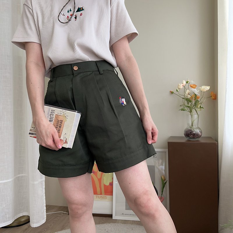 KATJI Shorts : A couple sizeS/M - กางเกงขาสั้น - ผ้าฝ้าย/ผ้าลินิน สีเขียว