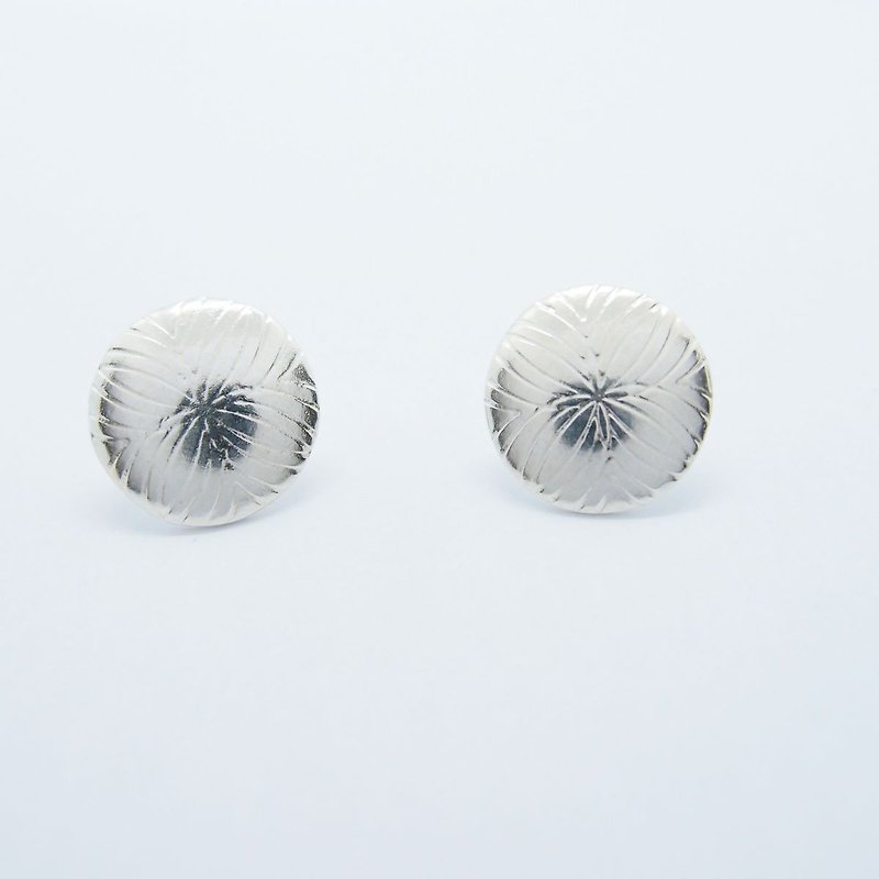Round Leaf Geometric 925 Silver Earrings - ต่างหู - เงิน สีเงิน
