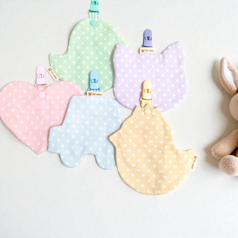 日本製ガーゼハンカチ - 選べる5色。可愛いドット柄。クリップ付き両面純綿ハンカチ。名入れ刺繍可能。 - スタイ - コットン・麻 多色