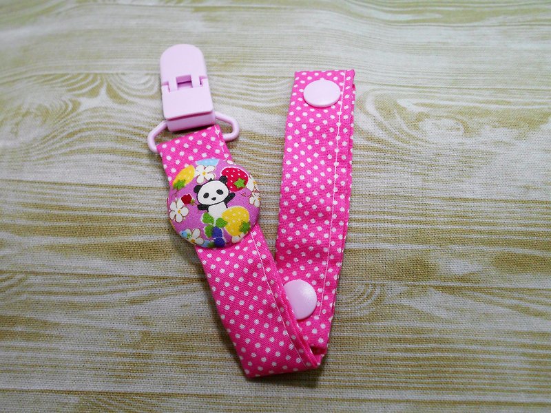 Japan Limited Edition / Mini Panda x Strawberry-Powder (four optional) / Hand-sewn baby pacifier chain. Nipple clip. Nipple belt. Toys fall with. / Two-stage adjustment - Bibs - Cotton & Hemp Pink