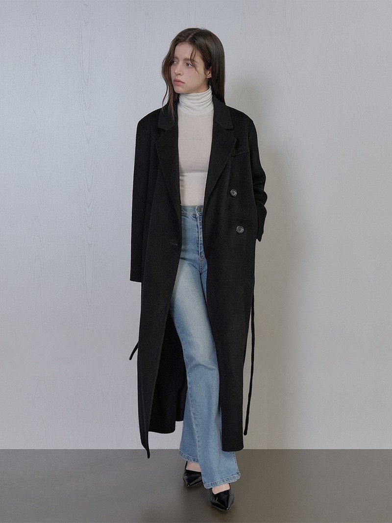 Camel Hair Two-Button Single-Breasted Long Coat - Black/Camel/Gray - เสื้อแจ็คเก็ต - วัสดุอื่นๆ สีดำ