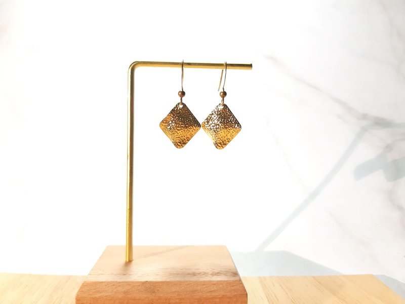 Diamond / personality geometry / Bronze earrings - Earrings & Clip-ons - Copper & Brass Yellow