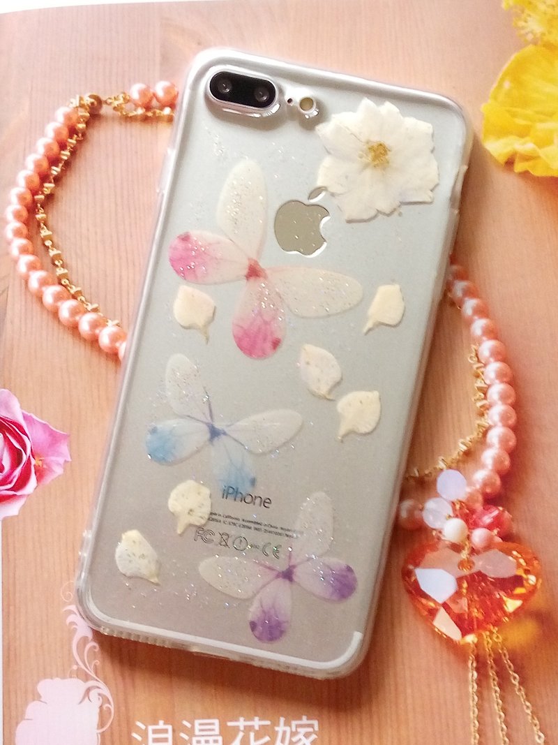 Pressed flowers phone case, Fit for iPhone 7 plus,iPhone 8 plus, Butterfly - เคส/ซองมือถือ - พลาสติก ขาว