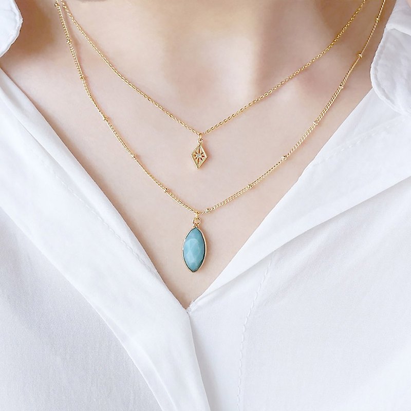Noble x Amazonite Stone 18K Gold and Blue [Lillian] Stone Layer Necklace - สร้อยคอ - เครื่องเพชรพลอย 