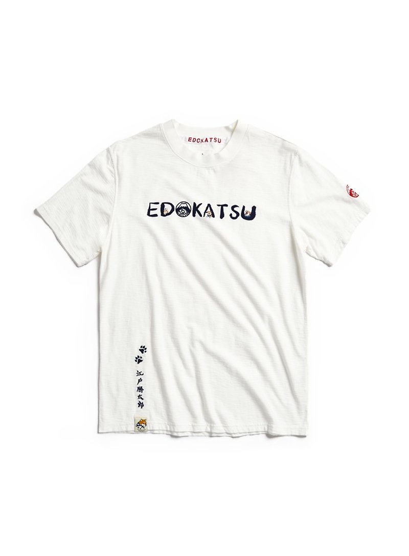 Edo wins Japanese style Shiba Inu short-sleeved T-shirt - Men's (beige) #衣 - เสื้อยืดผู้ชาย - ผ้าฝ้าย/ผ้าลินิน ขาว