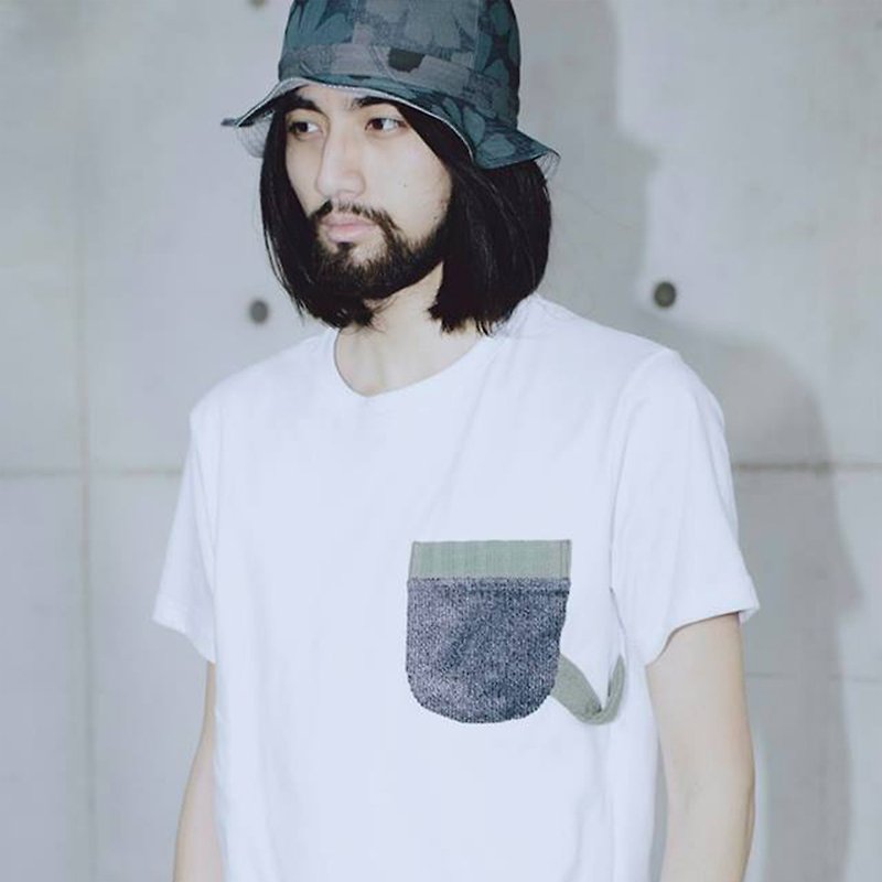 oqLiq - Urban Knight - 針織工作口袋T-shirt (白) L - 男 T 恤 - 棉．麻 白色
