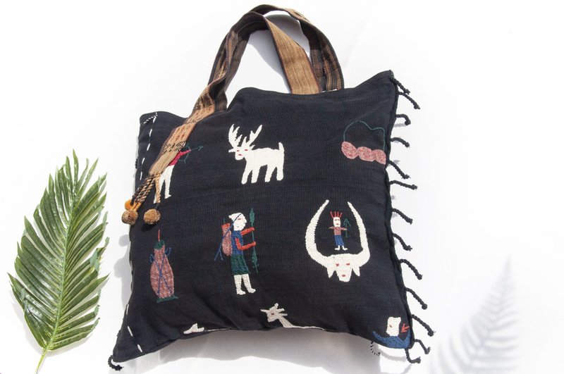 手縫純棉布側背包 刺繡斜背包 手工刺繡肩背包 棉麻包-彩虹動物 - 側背包/斜背包 - 棉．麻 多色