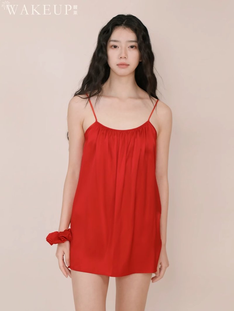 French retro silk light luxury pajamas dress New Year's gift - ชุดนอน/ชุดอยู่บ้าน - ผ้าไหม สีแดง