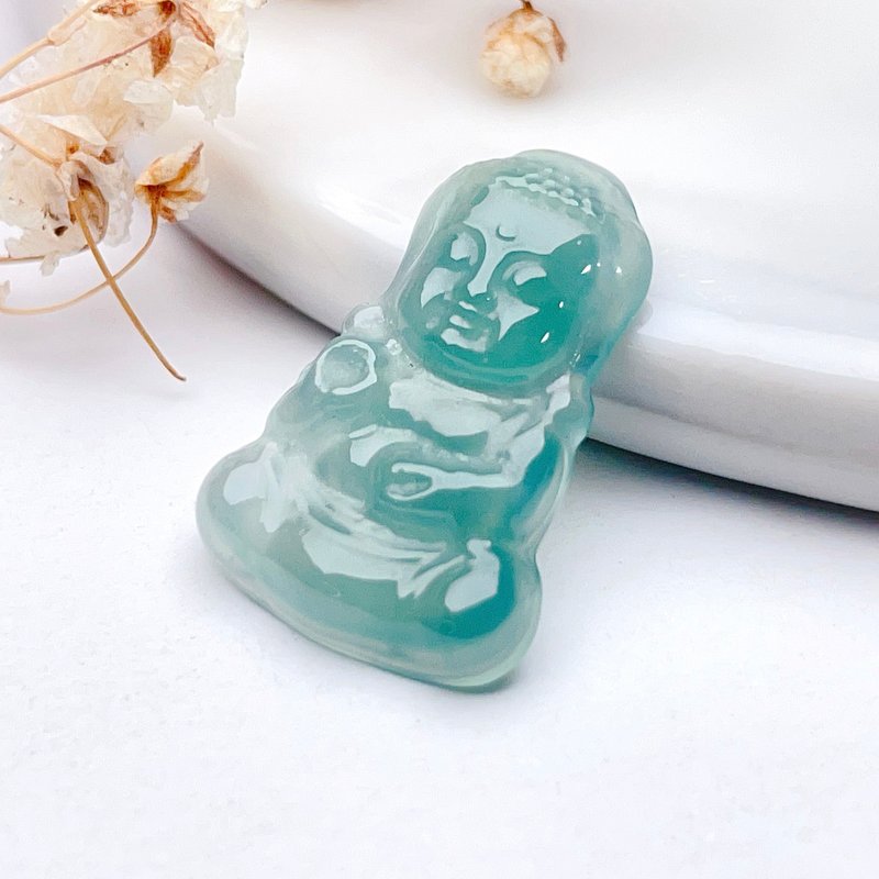 冰藍水翡翠Q版釋迦摩尼佛吊飾 | 天然玉翡翠A貨 - 吊飾/掛飾 - 玉石 綠色