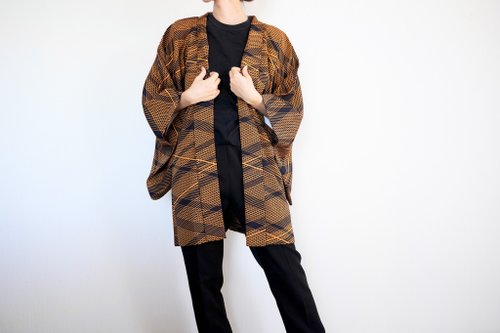Litre Japan black yellow kimono, vintage kimono, kimono jacket, Japanese kimono