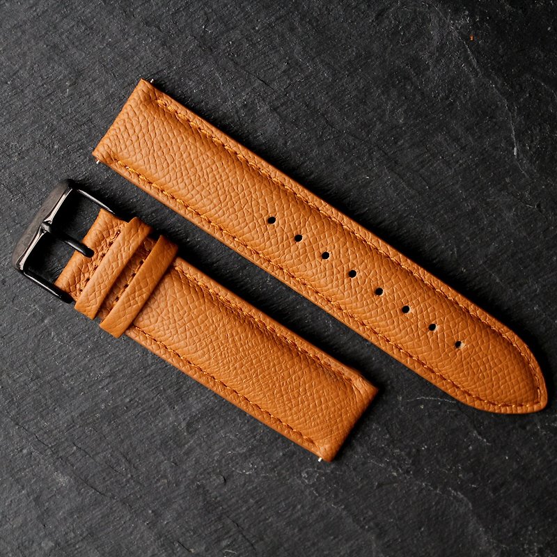 Embossed brown leather strap / 20mm - Watchbands - Genuine Leather Brown