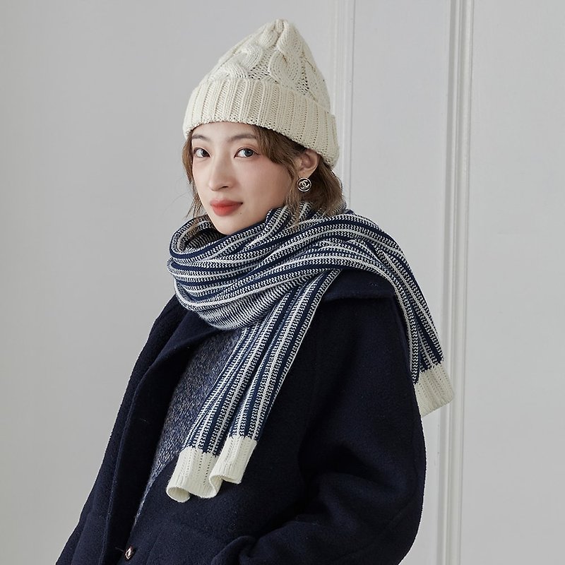 藏青條紋羊毛圍巾|領巾|冬款|羊毛|Sora-1118 - 圍巾/披肩 - 羊毛 多色