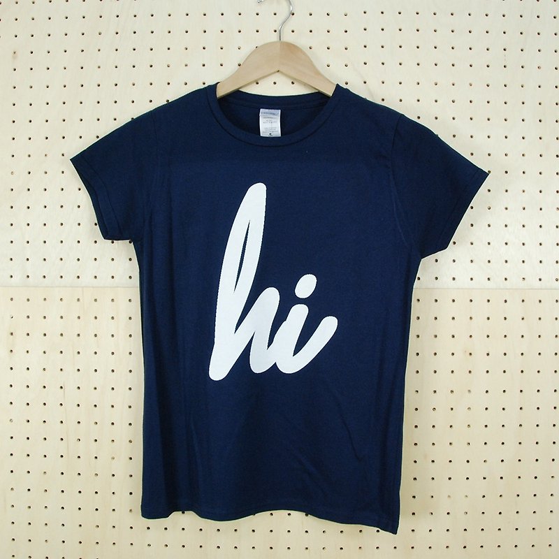新創設計師-T恤-【HI】短袖 T-shirt(藏青)-850 Collections - T 恤 - 棉．麻 藍色