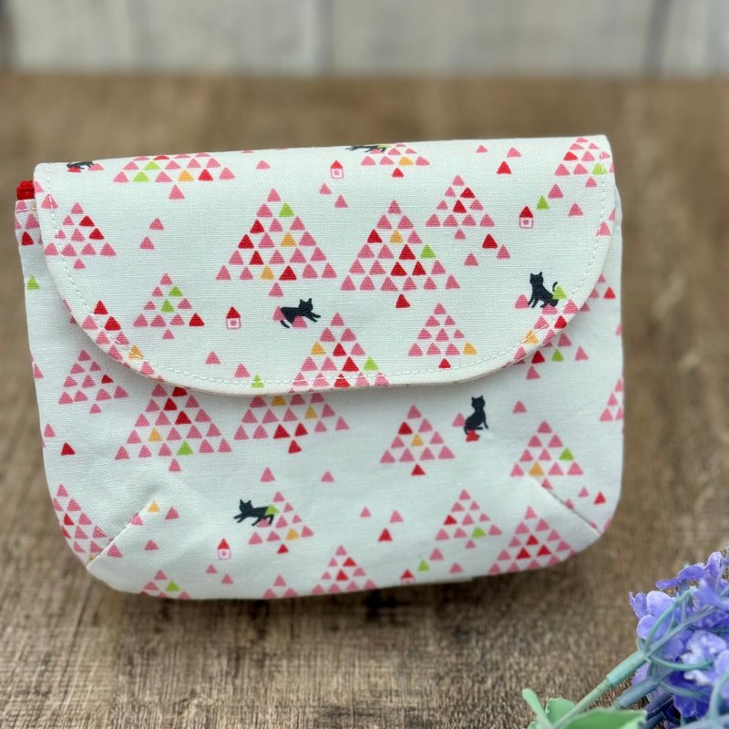 Little black cat handmade double layer clutch bag - Coin Purses - Cotton & Hemp Pink