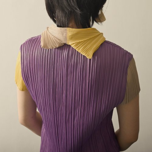 那舒比古著 NaSuBi Vintage 【NaSuBi Vintage】拼色設計壓褶短袖古著襯衫