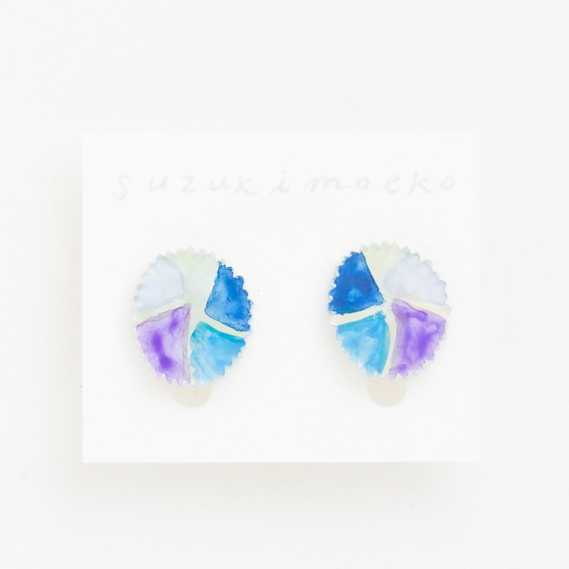 Picture Earrings 【Flower】 - Earrings & Clip-ons - Acrylic Blue