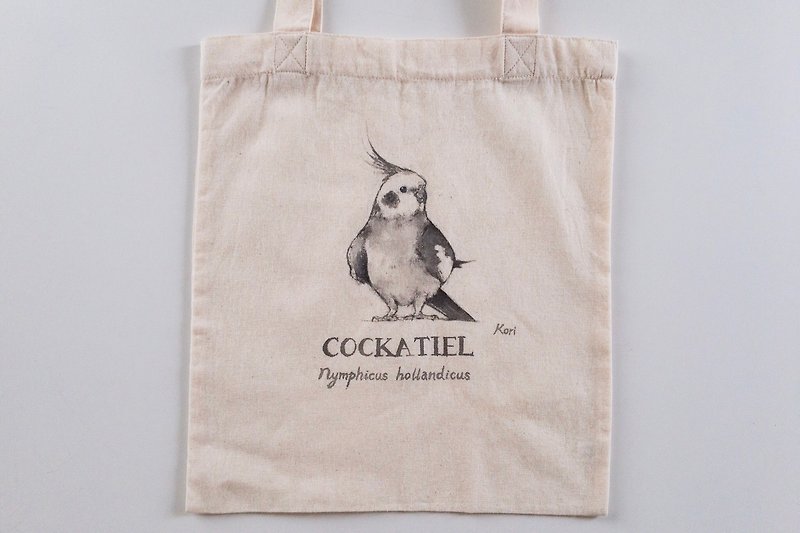 オカメインコを‧ピュアコットンショッピングバッグ手描きの鳥 - ショルダーバッグ - コットン・麻 