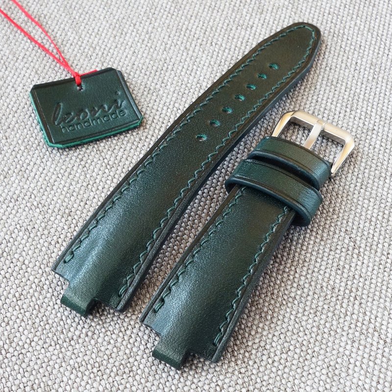 Dark Green watch strap for Bvlgari Diagono, Bvlgari Aluminium 22x7, 22x8mm - Watchbands - Genuine Leather Green