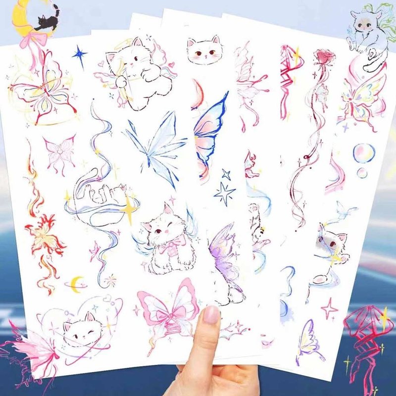 60 styles [a set of cats] super cute high-end tattoo stickers waterproof and durable simulation tattoo stickers - สติ๊กเกอร์แทททู - กระดาษ หลากหลายสี