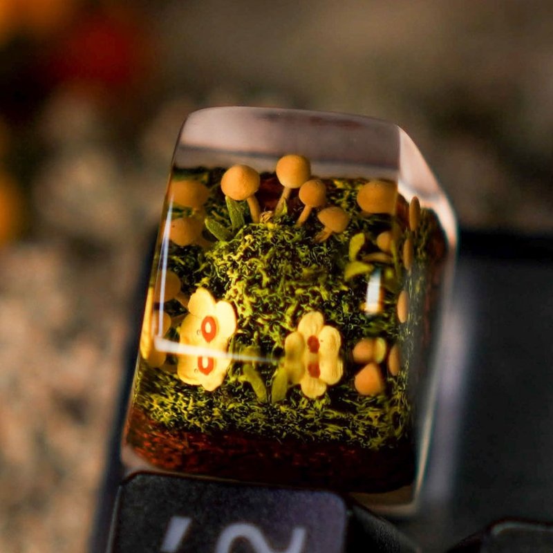 Artisan Keycap, Summer forest landscape with mushrooms, 100% Handmade resin, Mos - 電腦配件 - 樹脂 綠色