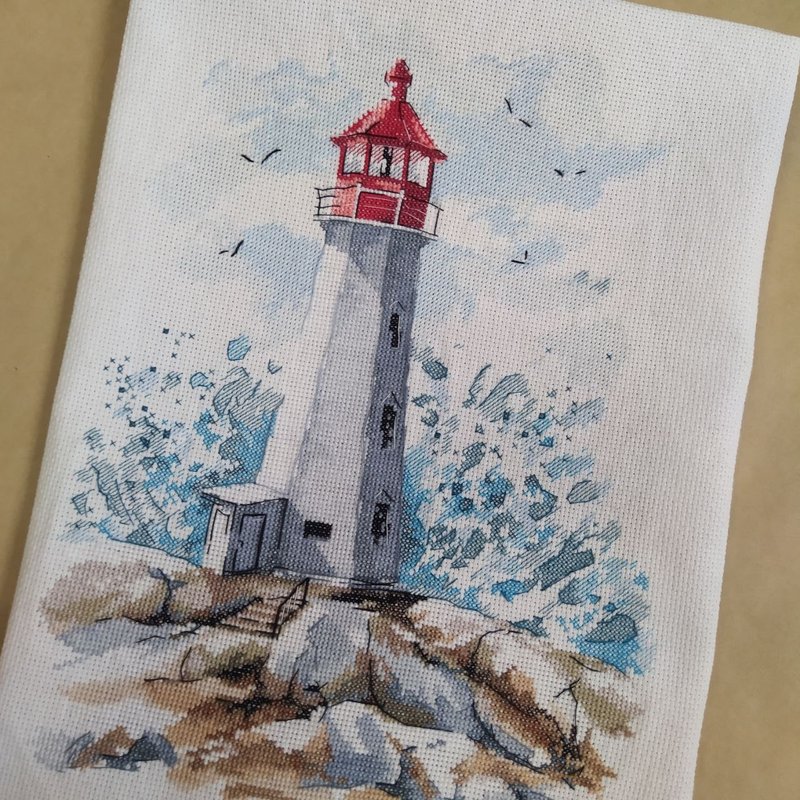 Handmade Lighthouseand Wave painting, Coastal wall art, for home decor, finished - Wall Décor - Thread Blue